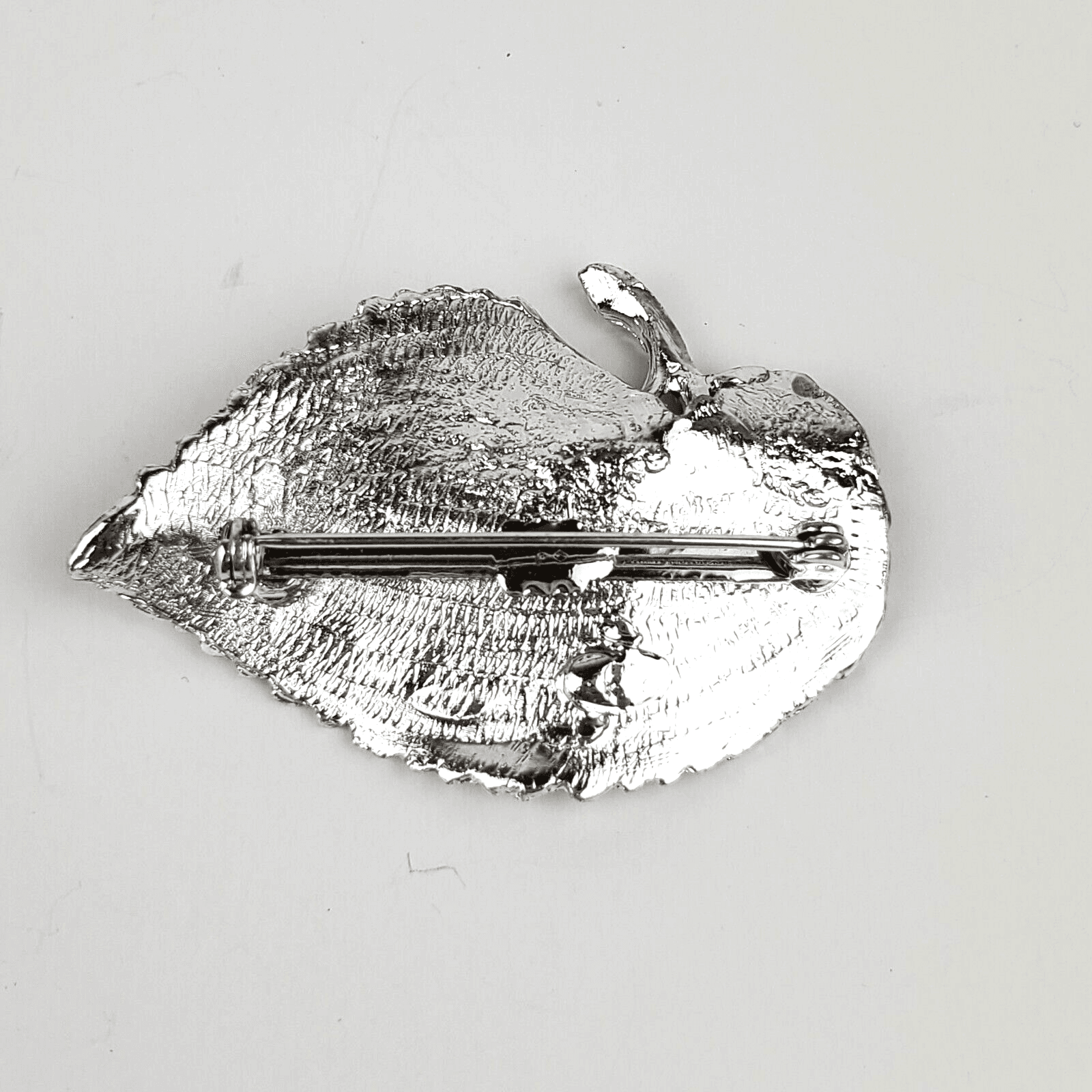 Vintage Silver Tone Leaf Brooch Pin with Insect Bug Spider Autumn Fall - Thumbnail 3