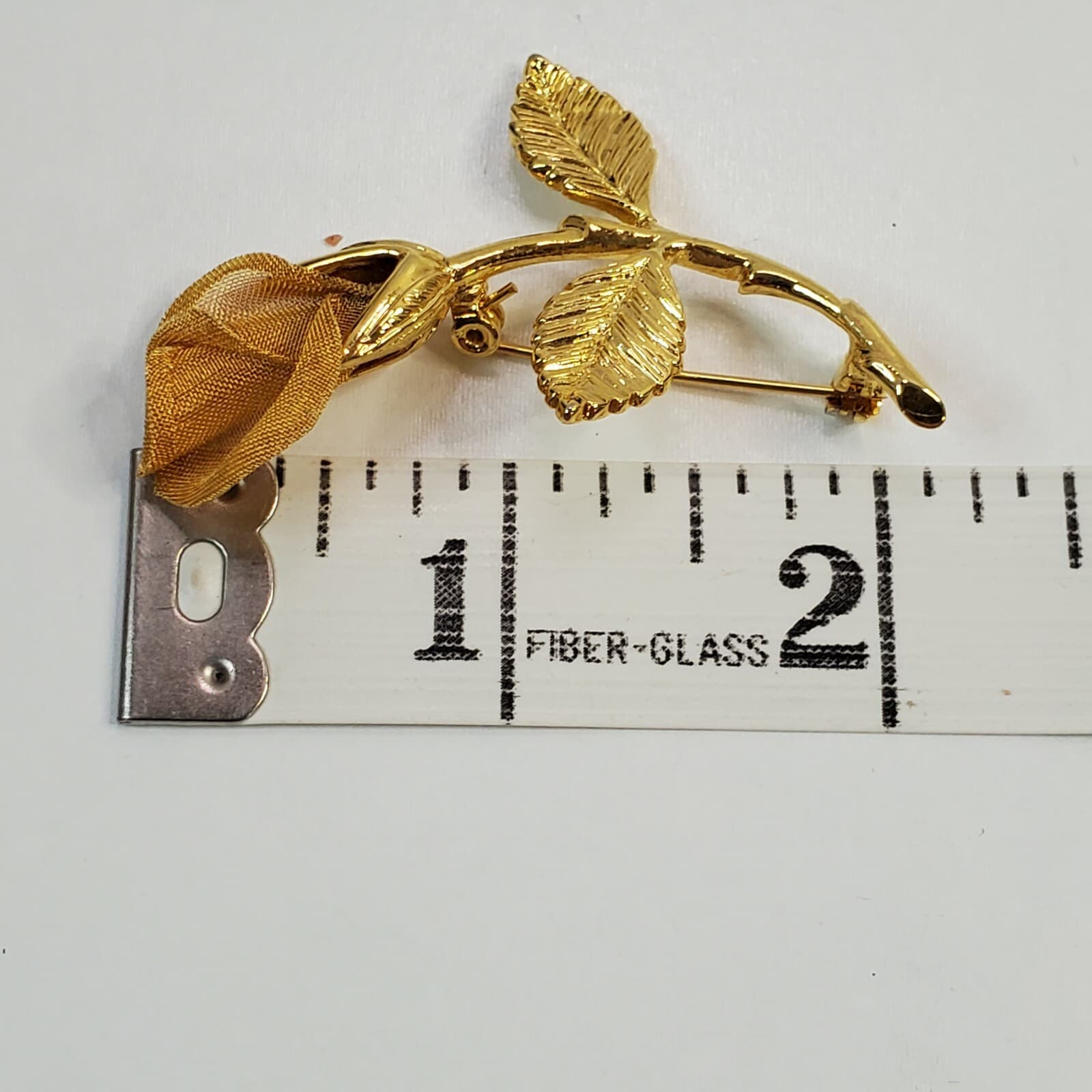 Vintage Anne Klein Mesh & Gold Tone Metal Rose Flower Brooch Pin - Thumbnail 4