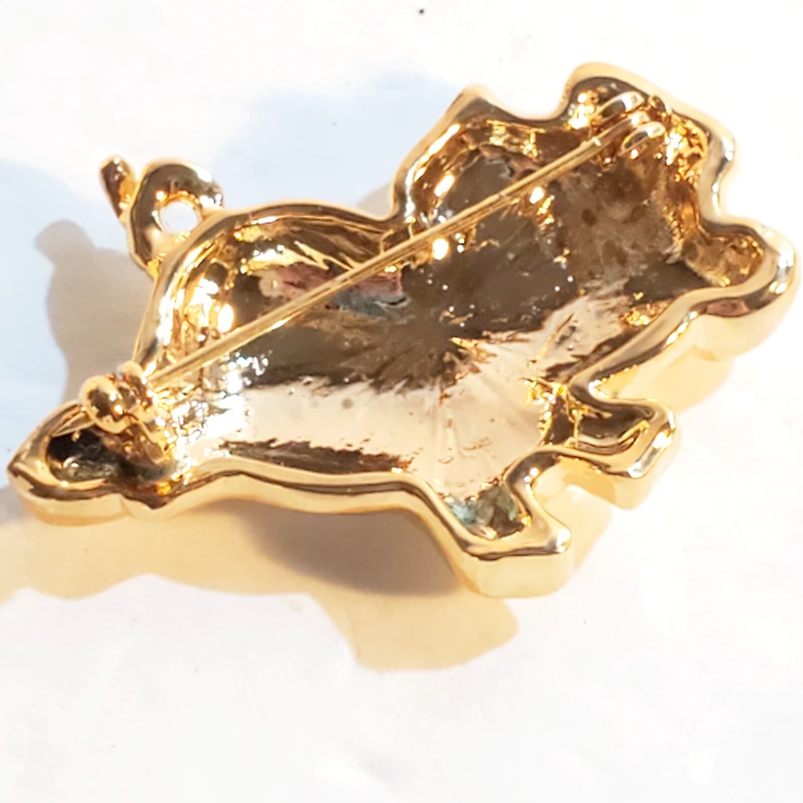 Shiny Gold Tone Green Clear Rhinestones Pig Hog Brooch Pin Farmhouse Animal - Thumbnail 2