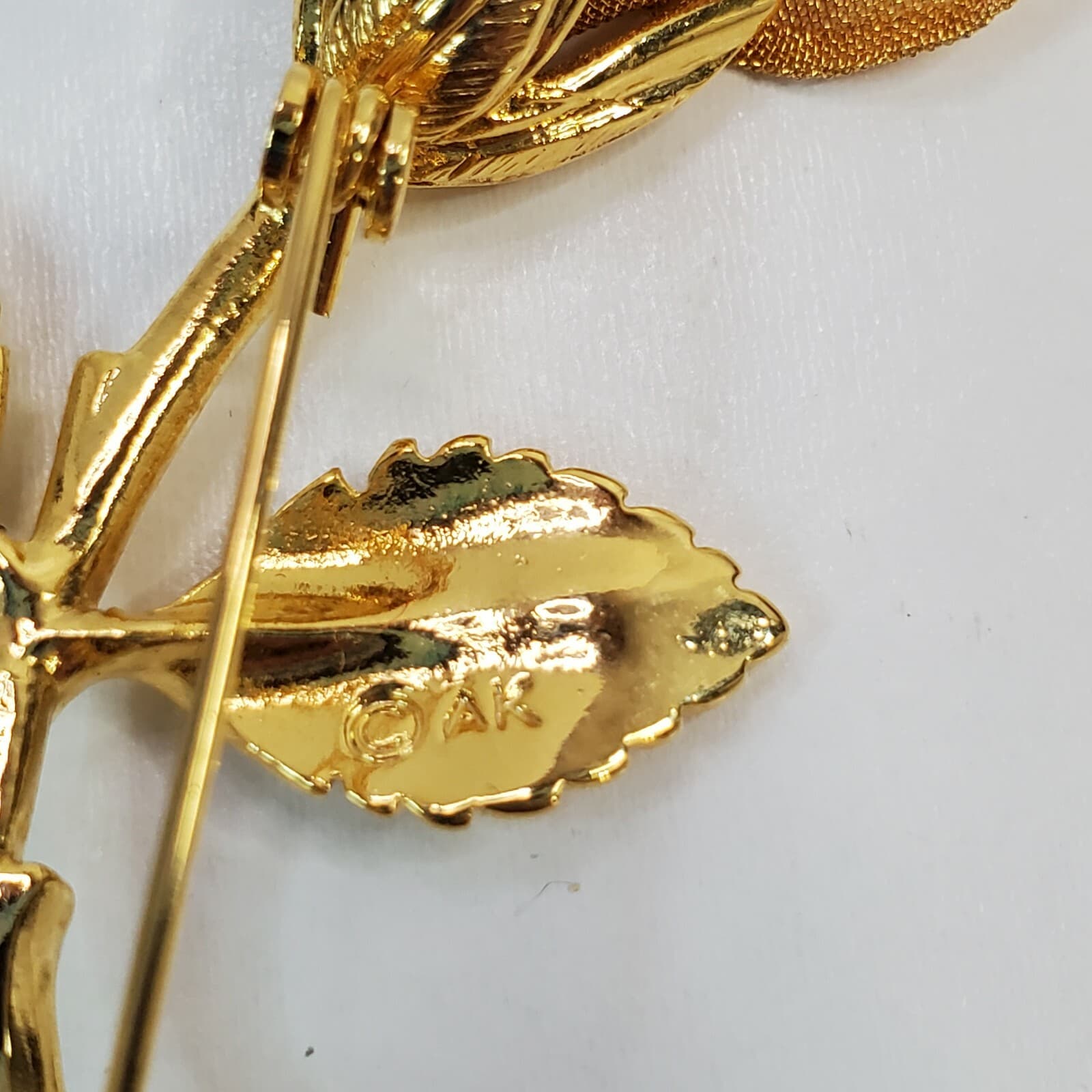 Vintage Anne Klein Mesh & Gold Tone Metal Rose Flower Brooch Pin - Thumbnail 3