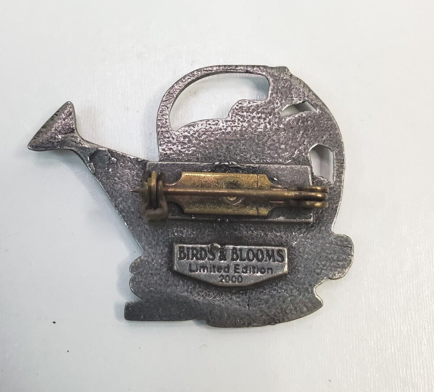 Birds & Blooms 2000 Limited Edition Watering Can with Flowers Garden Pin Brooch - Thumbnail 2