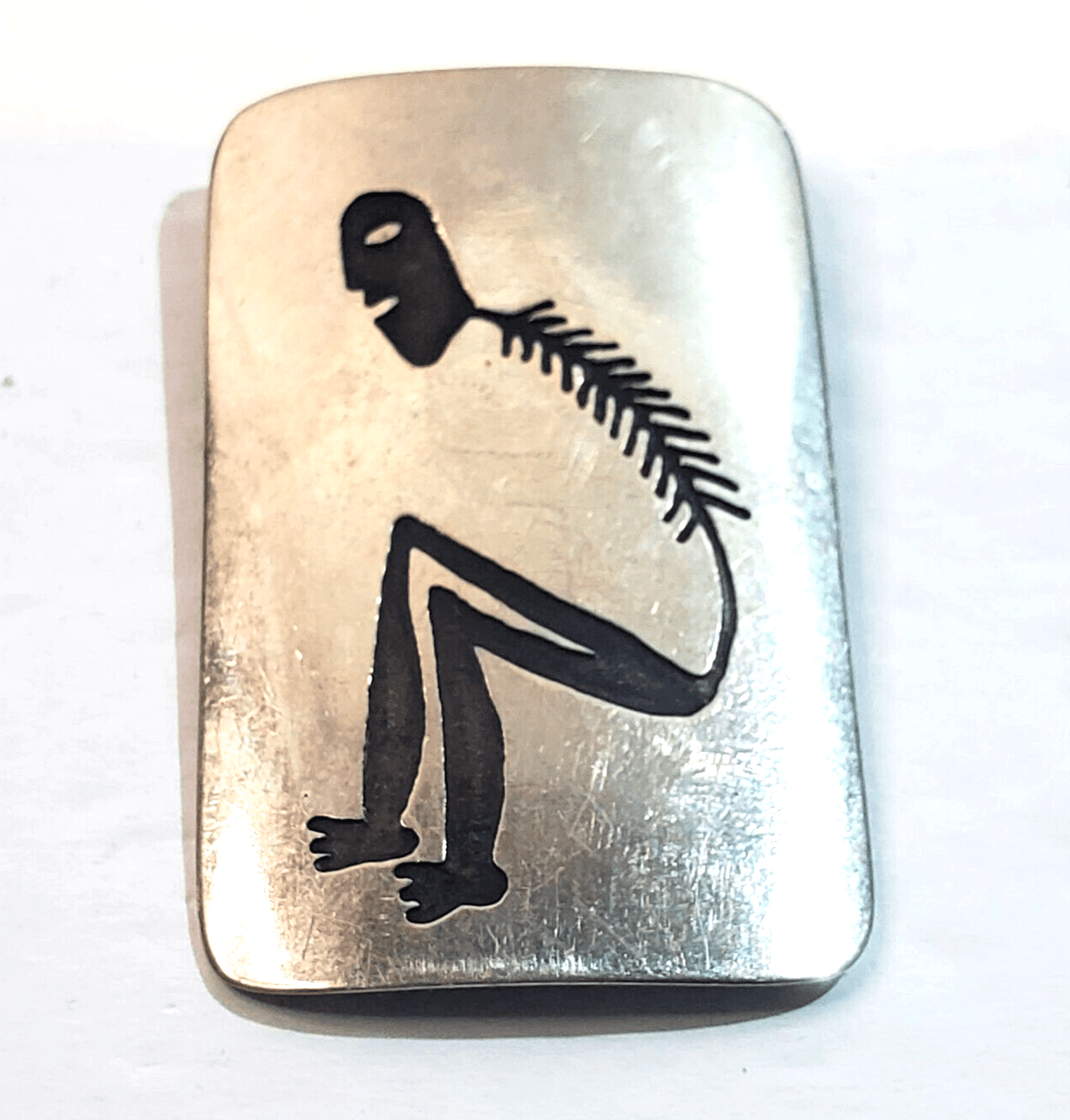 Vintage Silver Tone Black Etched Figure Figural Brooch Signed Colleen Crosby