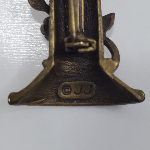 Vintage JJ Jonette Bluebirds Golden Metal Enamel Bird Bath Pin Brooch Jewelery - Thumbnail 3