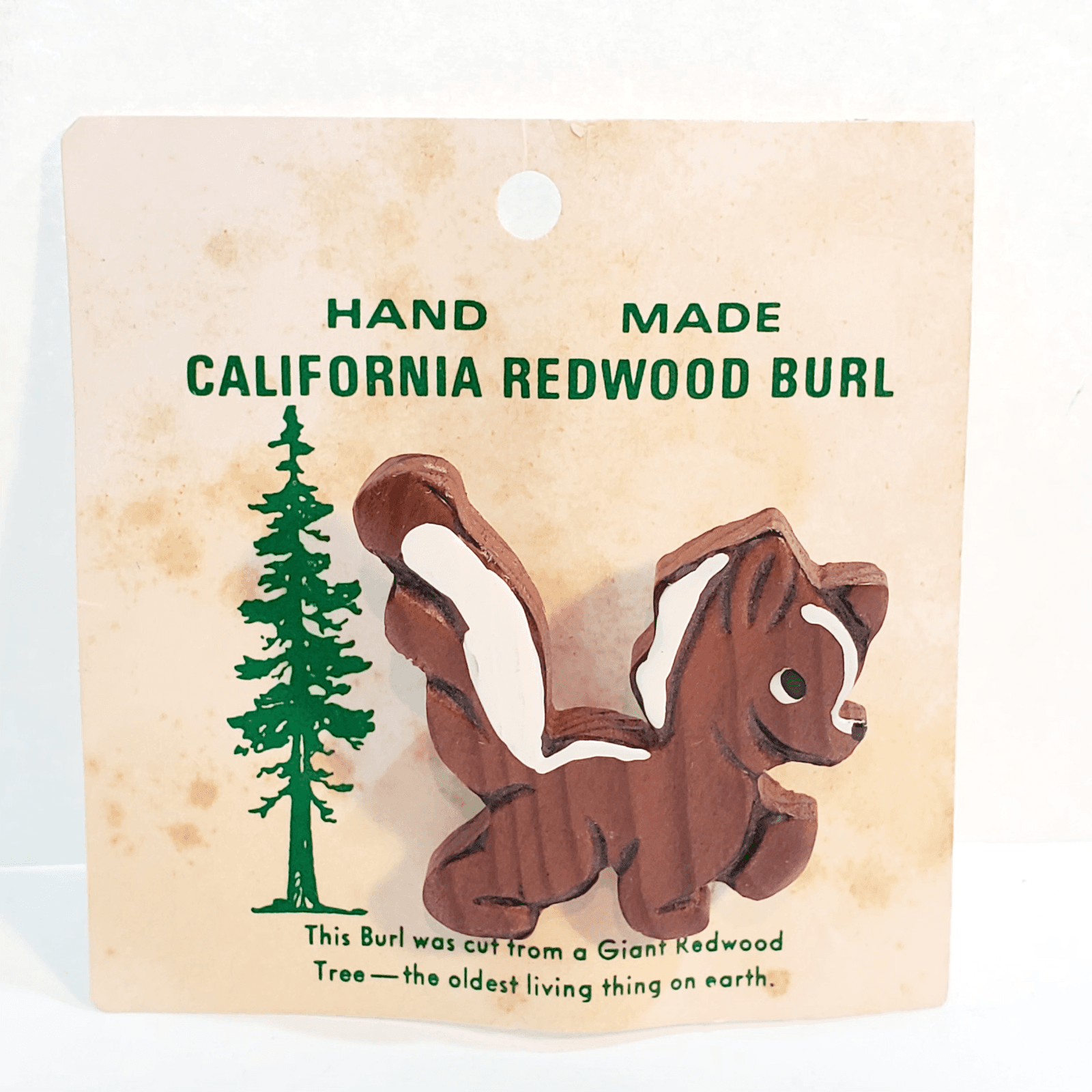 Vintage Hand Made Carved California Redwood Burl Skunk Pin Brooch Retro