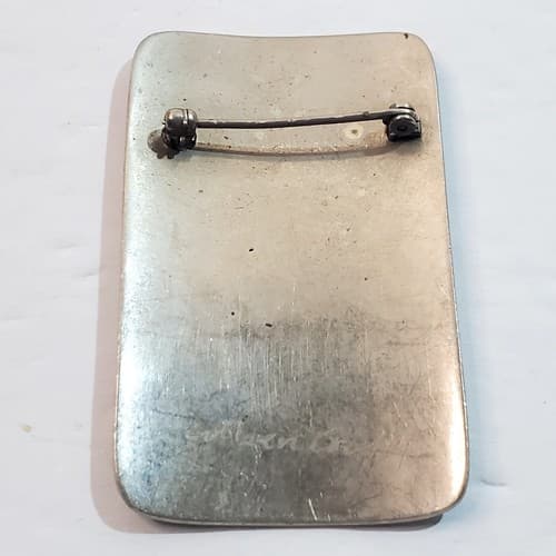 Vintage Silver Tone Black Etched Figure Figural Brooch Signed Colleen Crosby - Thumbnail 2