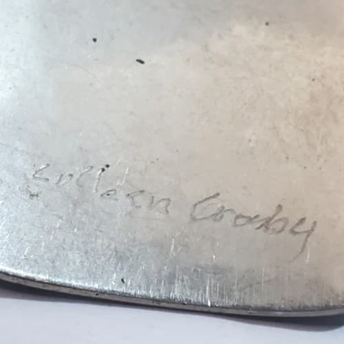 Vintage Silver Tone Black Etched Figure Figural Brooch Signed Colleen Crosby - Thumbnail 3