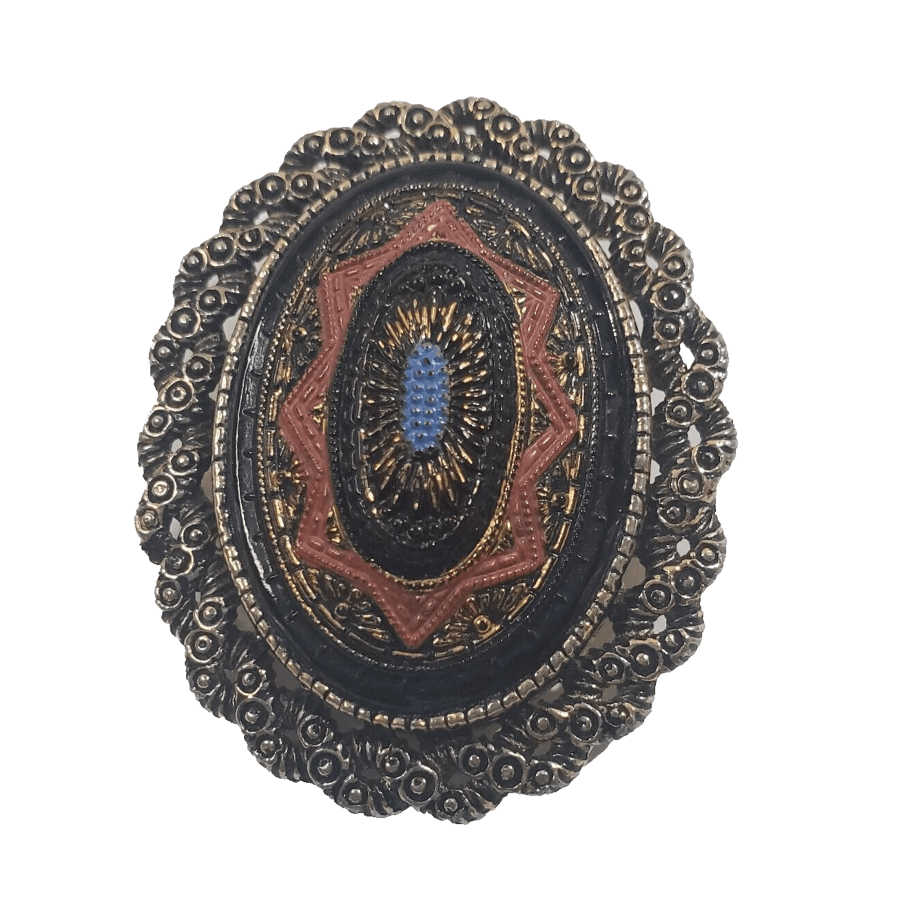 Vtg Sarah Coventry Textured Gold Tone and Enamel Old Vienna Brooch Pin Pendant