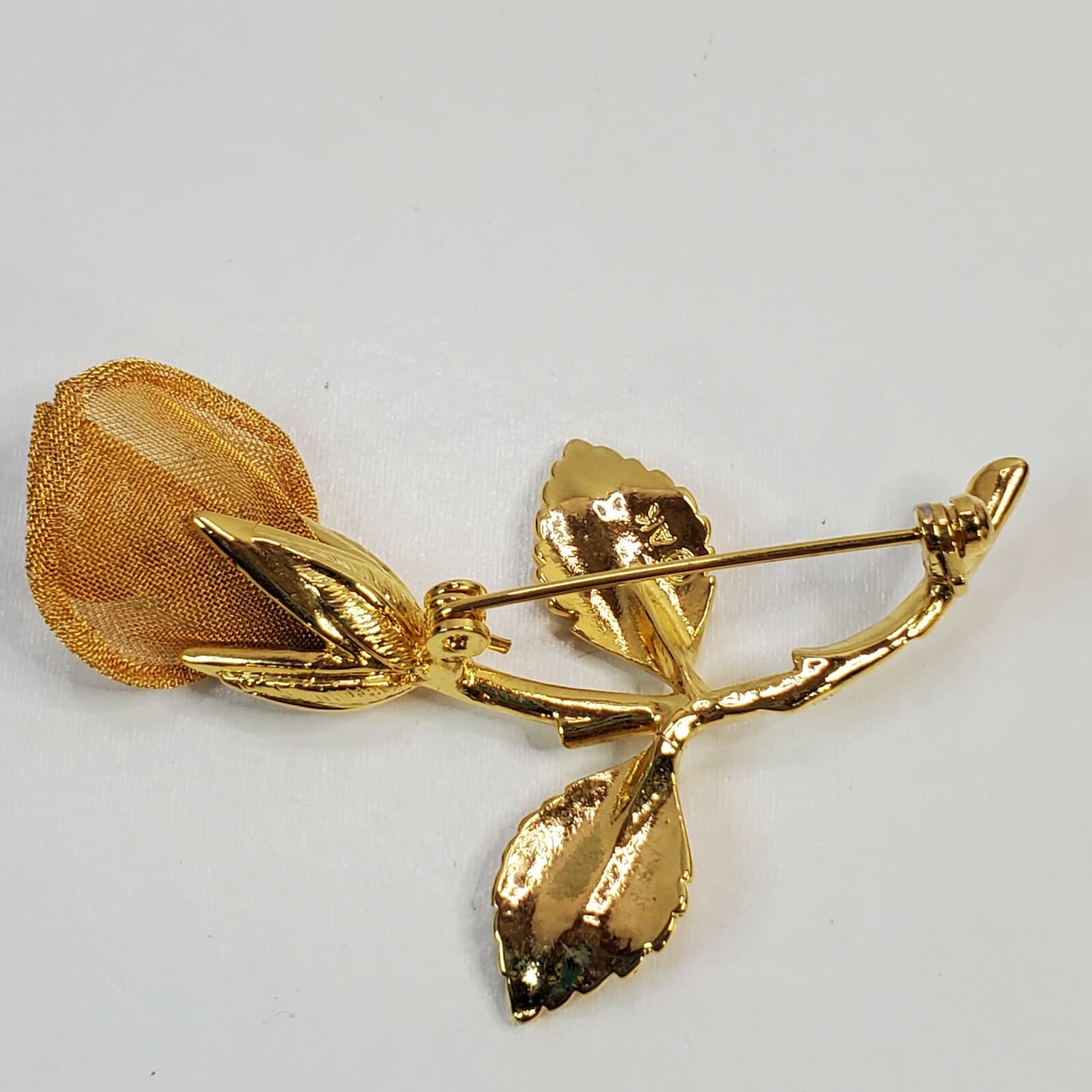 Vintage Anne Klein Mesh & Gold Tone Metal Rose Flower Brooch Pin - Thumbnail 2