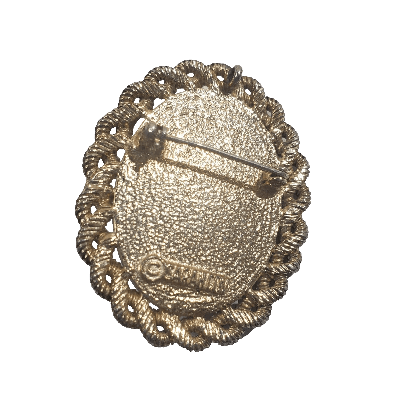 Vtg Sarah Coventry Textured Gold Tone and Enamel Old Vienna Brooch Pin Pendant - Thumbnail 2