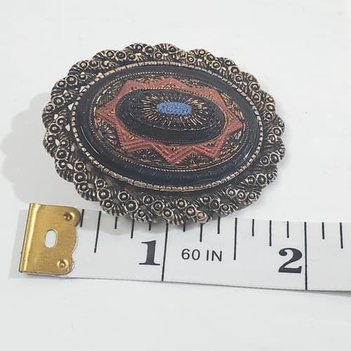 Vtg Sarah Coventry Textured Gold Tone and Enamel Old Vienna Brooch Pin Pendant - Thumbnail 4