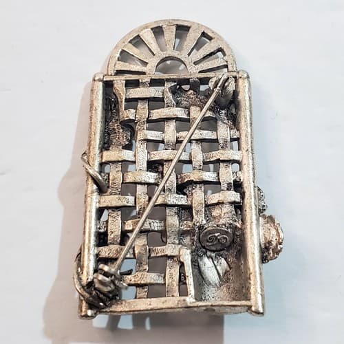 Vintage Danecraft Silver Tone Pewter Metal Flower Garden Trellis Brooch Pin - Thumbnail 2