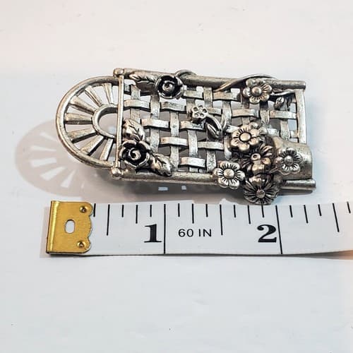 Vintage Danecraft Silver Tone Pewter Metal Flower Garden Trellis Brooch Pin - Thumbnail 4