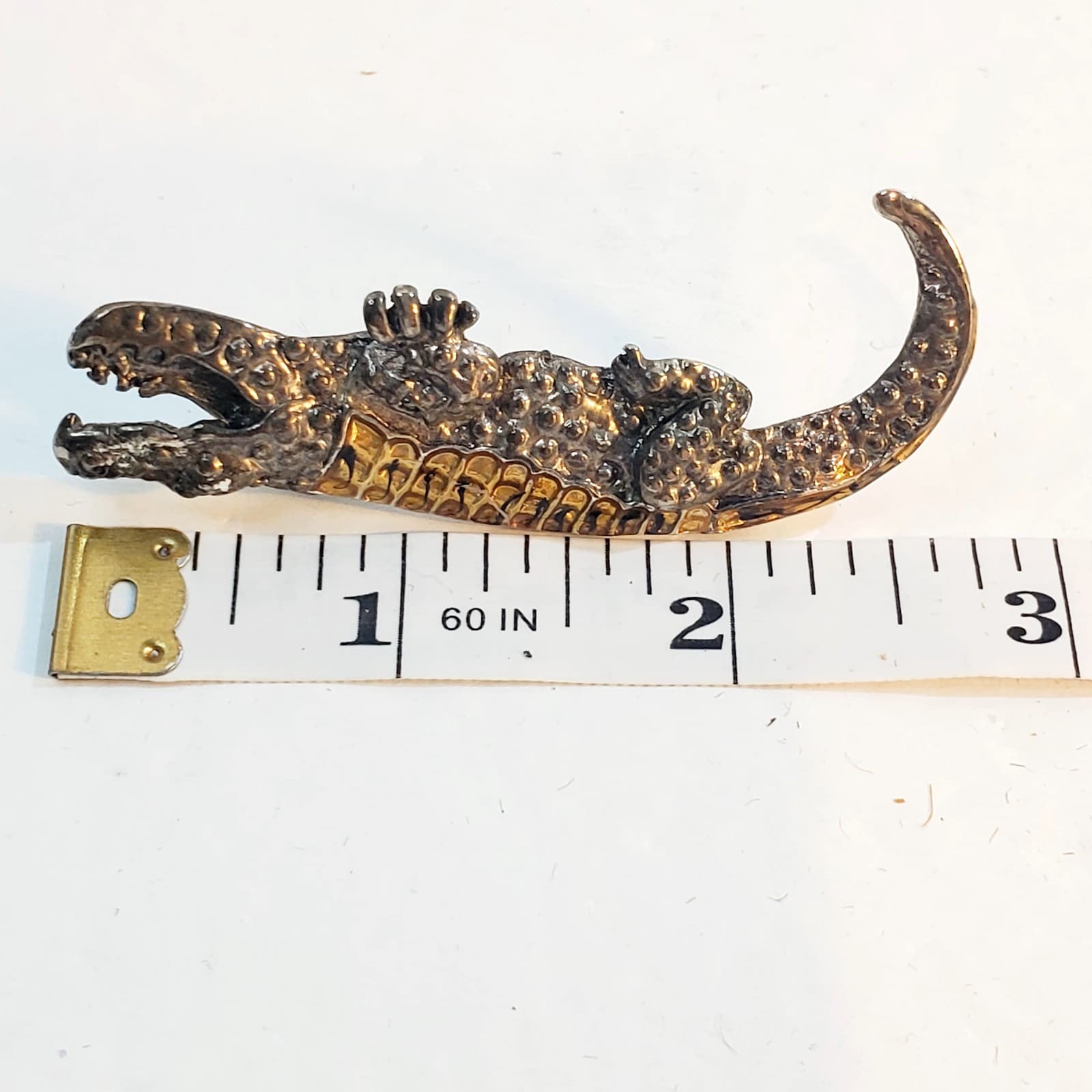 Vintage Pewter Tone Metal Enamel Alligator Crocodile Gator Croc Brooch Pin - Thumbnail 4
