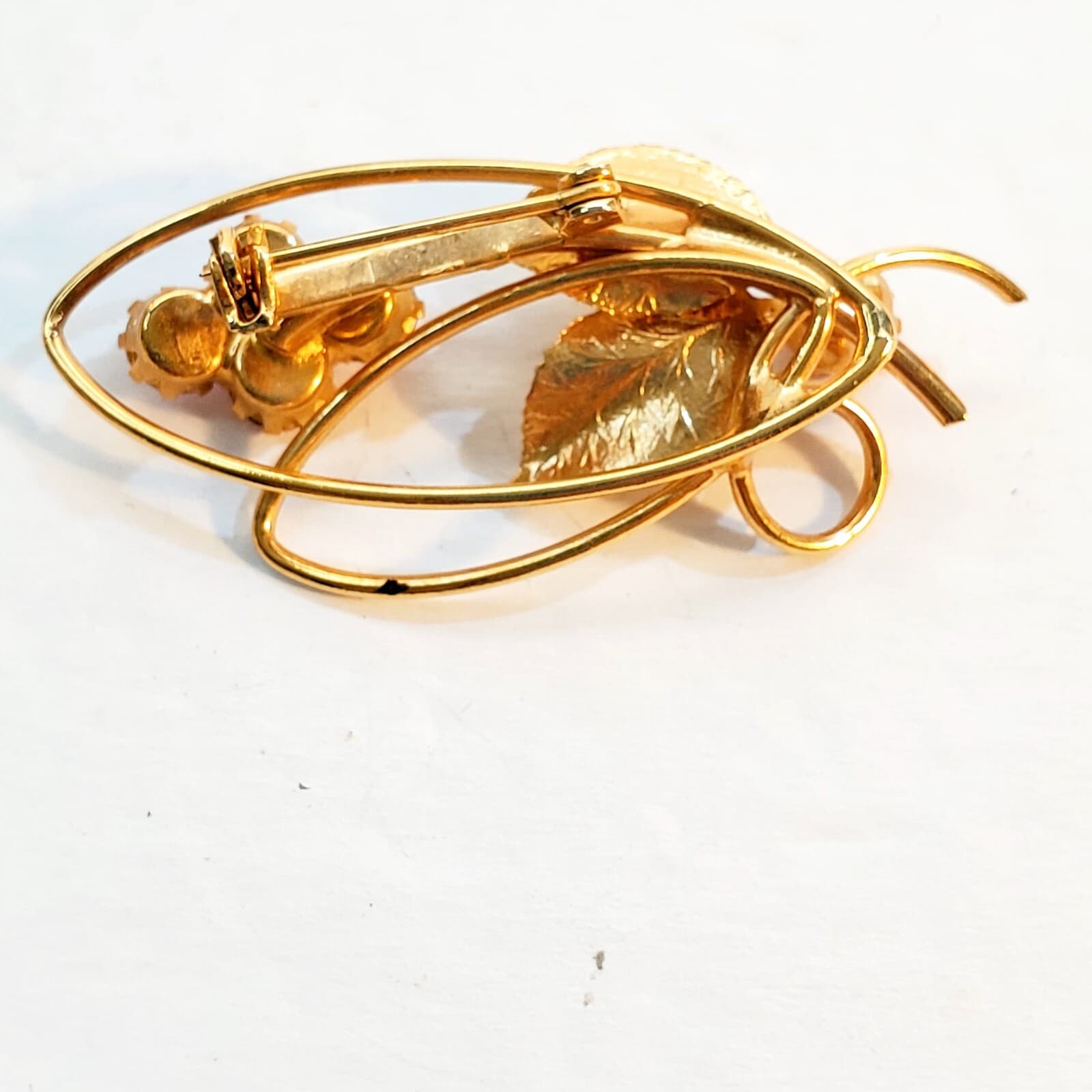 Vintage MCM Gold Tone Pinkish Purple Rhinestones Flower Bouquet Brooch Pin - Thumbnail 2