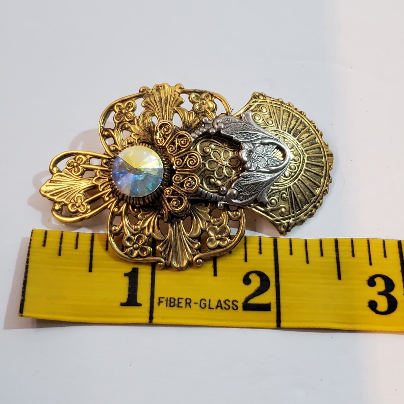 Vintage 1997 Jane Davis Angel Of Love Rhinestone Cut Out Mixed Metals Brooch Pin - Thumbnail 4
