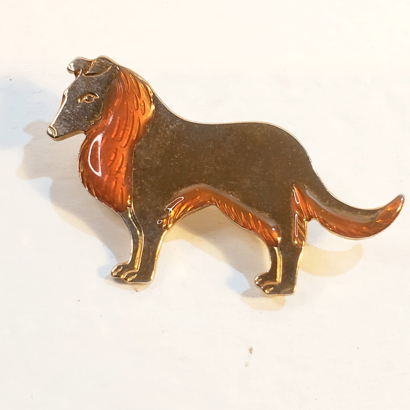 Vintage Collie Dog Breed Figural Brooch Pin Enamel Resin Over Metal