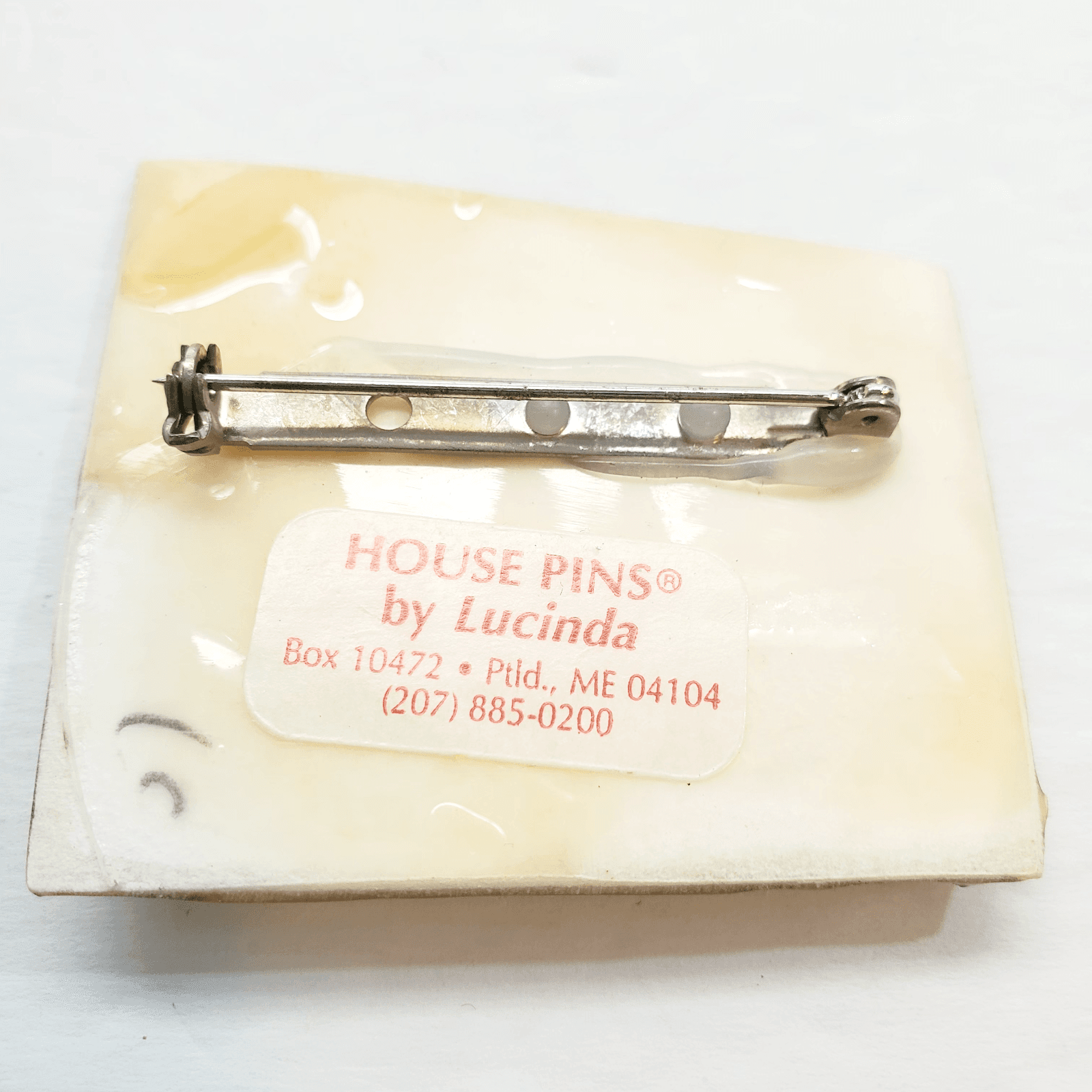 Vintage Lucinda House Pins Asymmetrical 2 Houses with Black Car Pin Brooch - Thumbnail 2