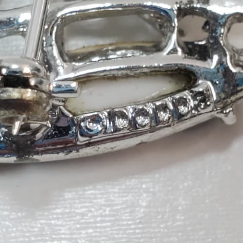 Vtg Signed DODDS Silver Tone Red White Blue Rhinestones Sailboat Boat Brooch Pin - Thumbnail 3