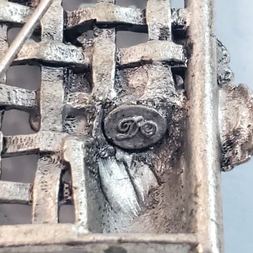 Vintage Danecraft Silver Tone Pewter Metal Flower Garden Trellis Brooch Pin - Thumbnail 3