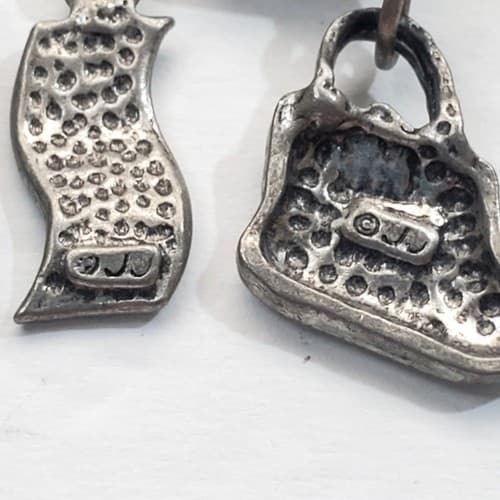 Vintage Signed JJ Jonette Pewter Metal Born To Shop 5 Dangle Charm Brooch Pin - Thumbnail 4