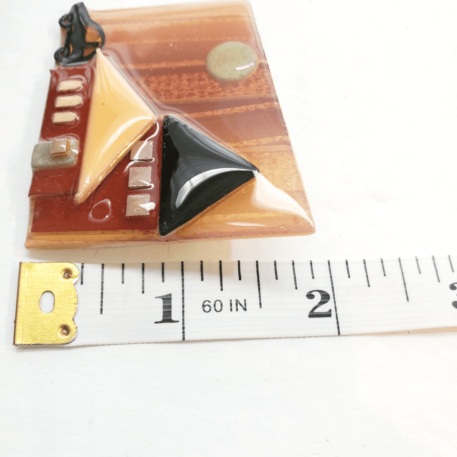 Vintage Lucinda House Pins Asymmetrical 2 Houses with Black Car Pin Brooch - Thumbnail 4