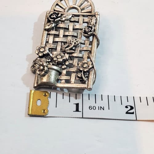 Vintage Danecraft Silver Tone Pewter Metal Flower Garden Trellis Brooch Pin - Thumbnail 5