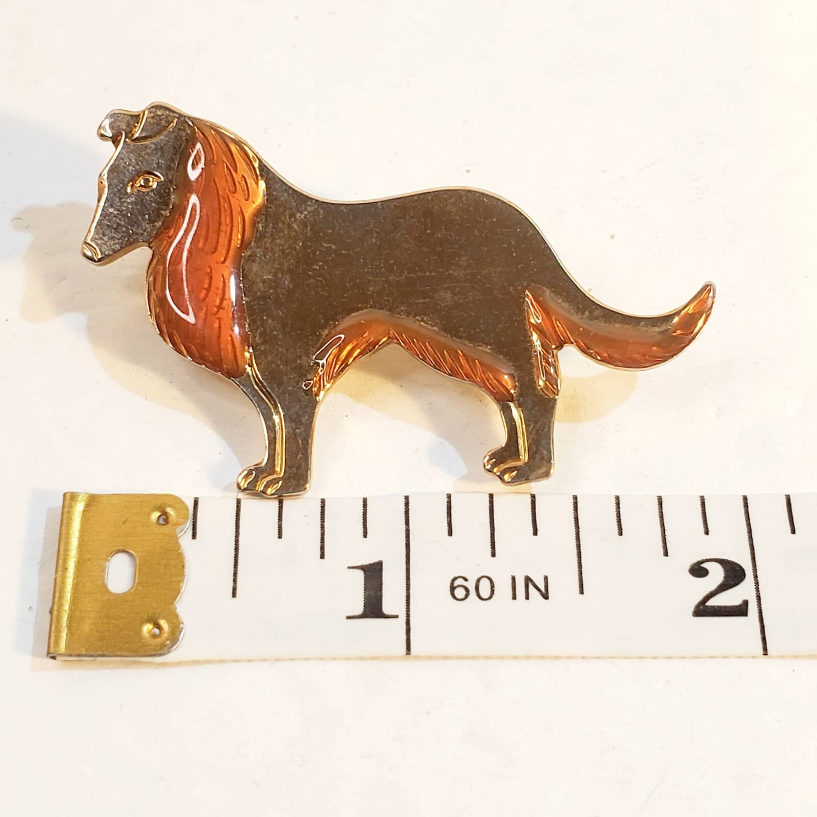 Vintage Collie Dog Breed Figural Brooch Pin Enamel Resin Over Metal - Thumbnail 3