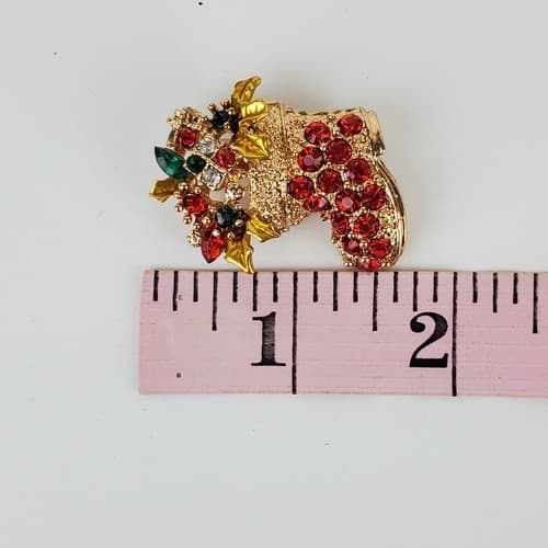 Vintage Goldtone & Multicolor Rhinestones Santas Boot Christmas Pin Brooch - Thumbnail 3