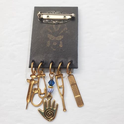 Vintage USPS Resin Metal Nursing Postage Stamp Brooch Pin with Dangle Charms - Thumbnail 3