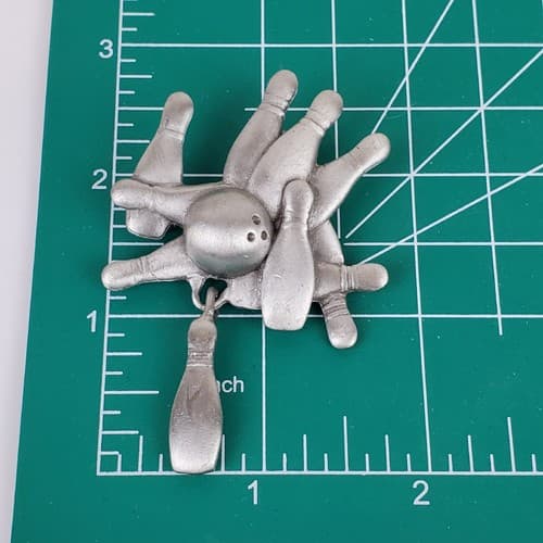 Vintage Pewter 4173 Spoontiques BOWLING Ball & Pins Charm Brooch Pin - Thumbnail 6