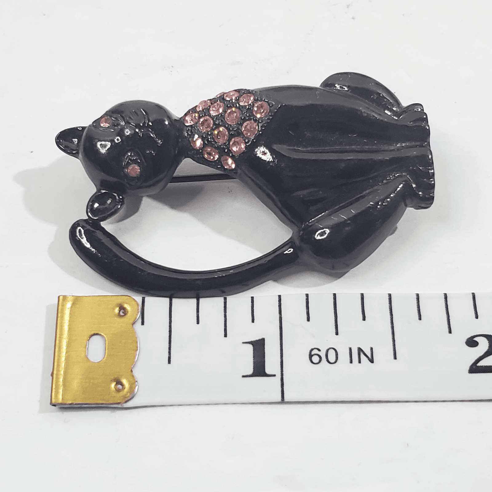 Black Tone Metal Pink Rhinestones Eyes Scarf MCM Cat Kitty Kitten Brooch Pin - Thumbnail 3