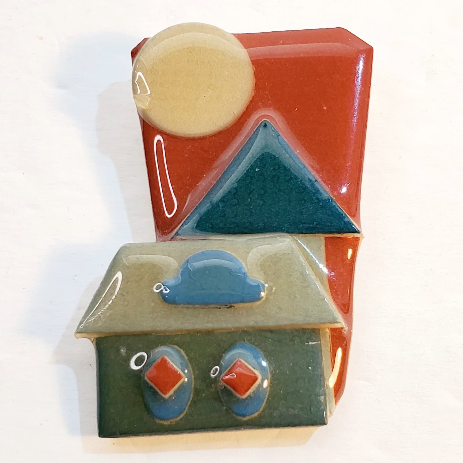 Vintage Lucinda House Pins Asymmetrical House with Sun Moon Pin Brooch