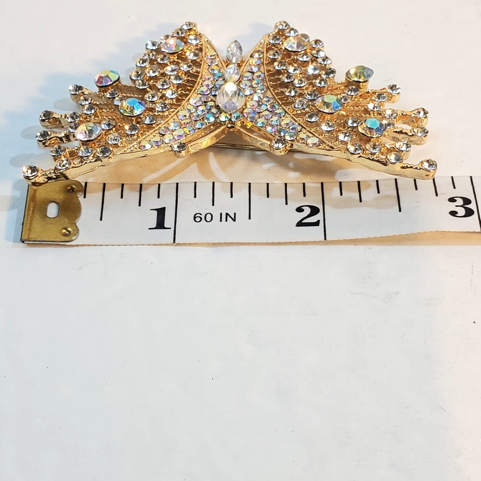 Vintage Gold Tone and Aurora Borealis Rhinestone Butterfly Brooch Pin - Thumbnail 3