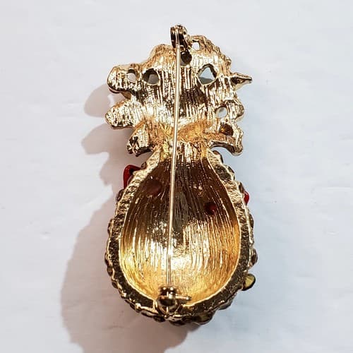 Vintage Holiday Lane Christmas Pineapple Gold Tone Metal Rhinestones Brooch Pin - Thumbnail 2
