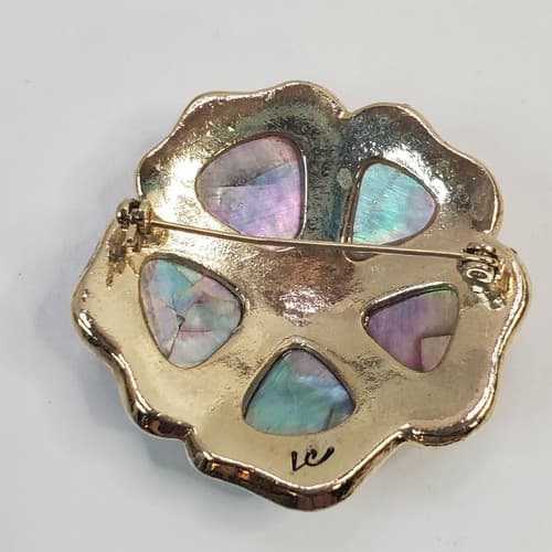 Vintage Liz Claiborne Gold Tone & Faceted Red Rhinestones Flower Brooch Pin - Thumbnail 2