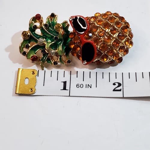 Vintage Holiday Lane Christmas Pineapple Gold Tone Metal Rhinestones Brooch Pin - Thumbnail 3