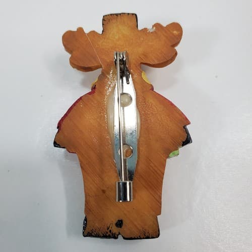 Vintage Winter Moose with Coat Hat Scarf Book Holiday Resin Pin Brooch - Thumbnail 2