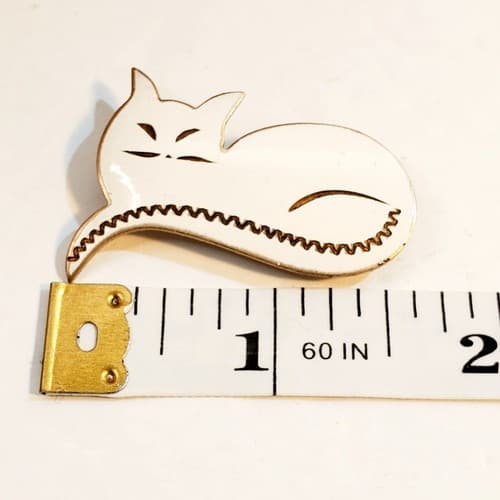Vintage Lightweight Gold Tone Metal White Enamel MCM Cat Kitten Kitty Brooch Pin - Thumbnail 3