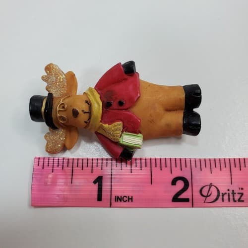 Vintage Winter Moose with Coat Hat Scarf Book Holiday Resin Pin Brooch - Thumbnail 3