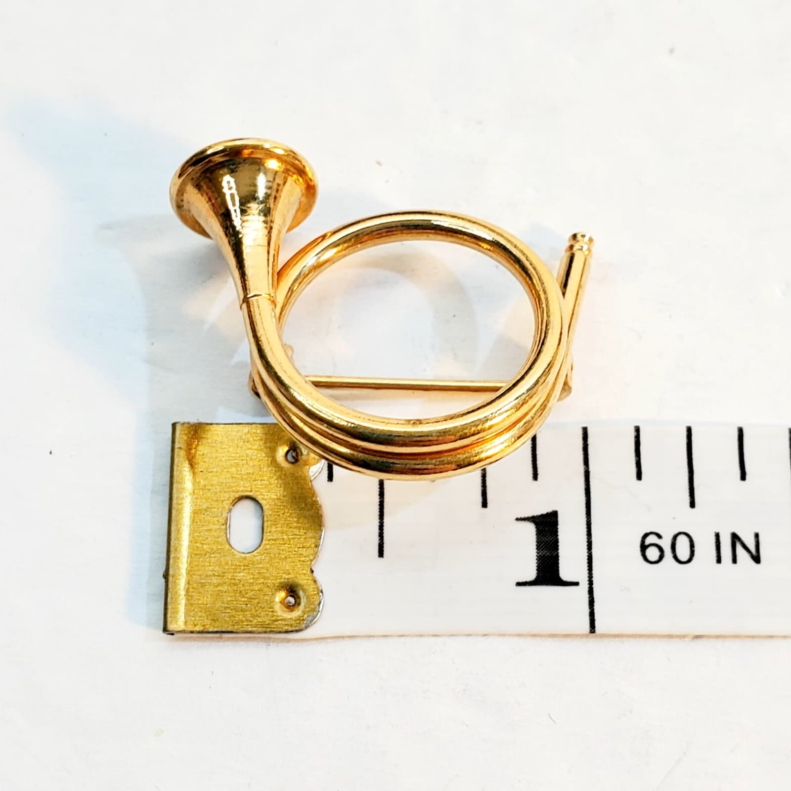 Vintage Gold Tone Small French Horn Brooch Pin Musical Instrument Jazz Music - Thumbnail 3