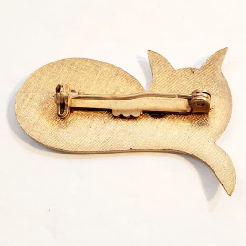 Vintage Lightweight Gold Tone Metal White Enamel MCM Cat Kitten Kitty Brooch Pin - Thumbnail 2