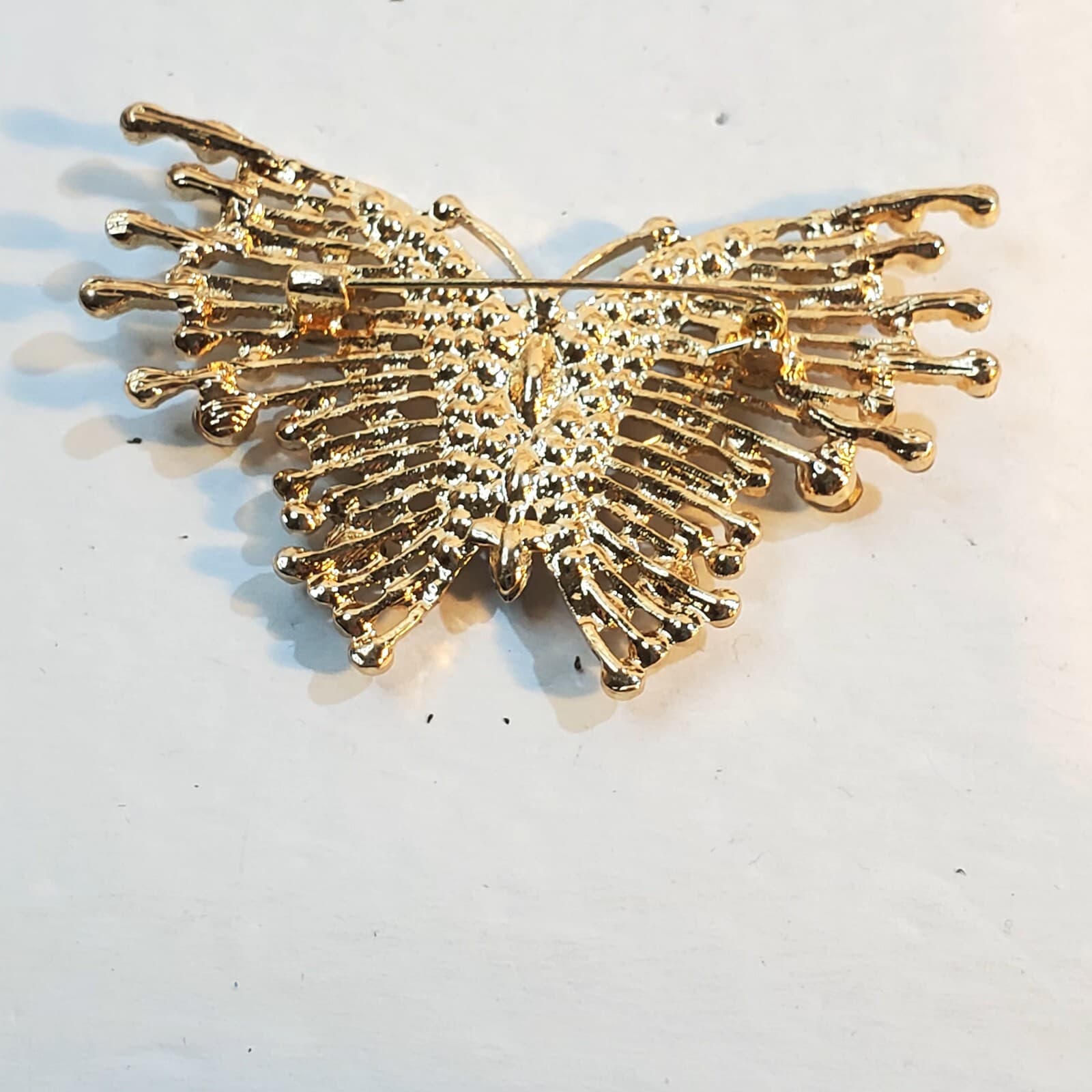 Vintage Gold Tone and Aurora Borealis Rhinestone Butterfly Brooch Pin - Thumbnail 2