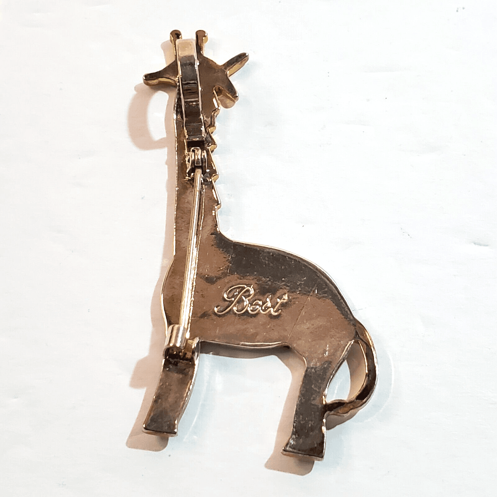Vintage BEST Silver Tone Metal Black Enamel Giraffe Animal Brooch Pin or Pendant - Thumbnail 3