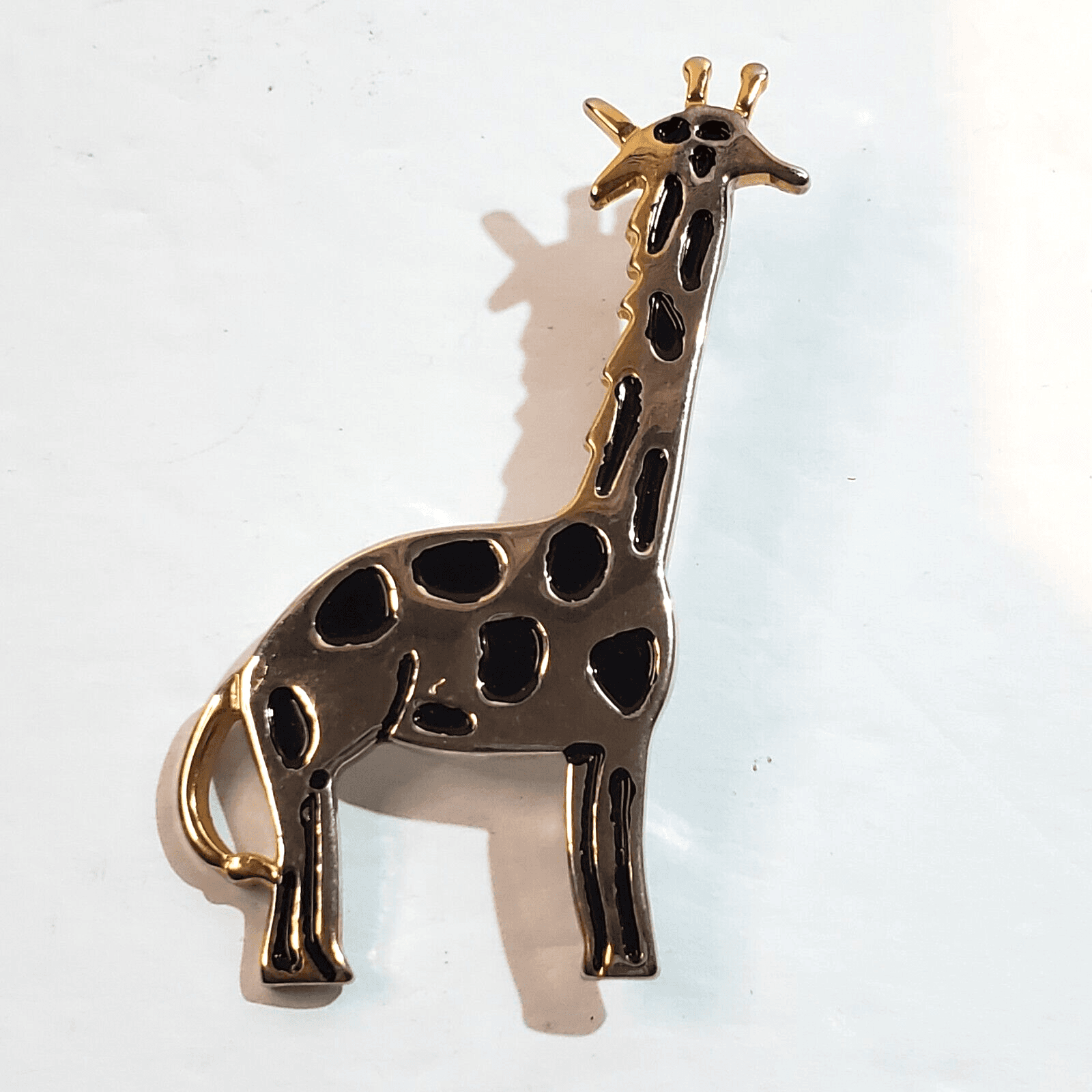 Vintage BEST Silver Tone Metal Black Enamel Giraffe Animal Brooch Pin or Pendant