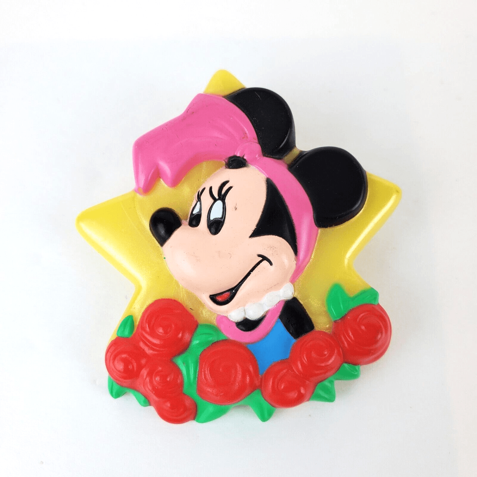 Vintage 1989 Signed Avon Disney Minnie Mouse Star Roses Plastic Brooch Pin