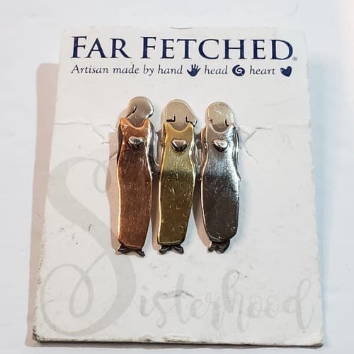 Far Fetched Artisian Mixed Metals Bon Between 3 Sisters Figural Brooch Pin