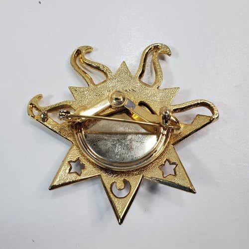 Vintage Gold Tone Sun Rays Face Holographic Celestial Brooch Pin Jewelry - Thumbnail 3