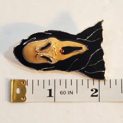 Vintage Signed SFJ Metal Enamel Ghost Face Scary Scream Halloween Brooch Pin - Thumbnail 4