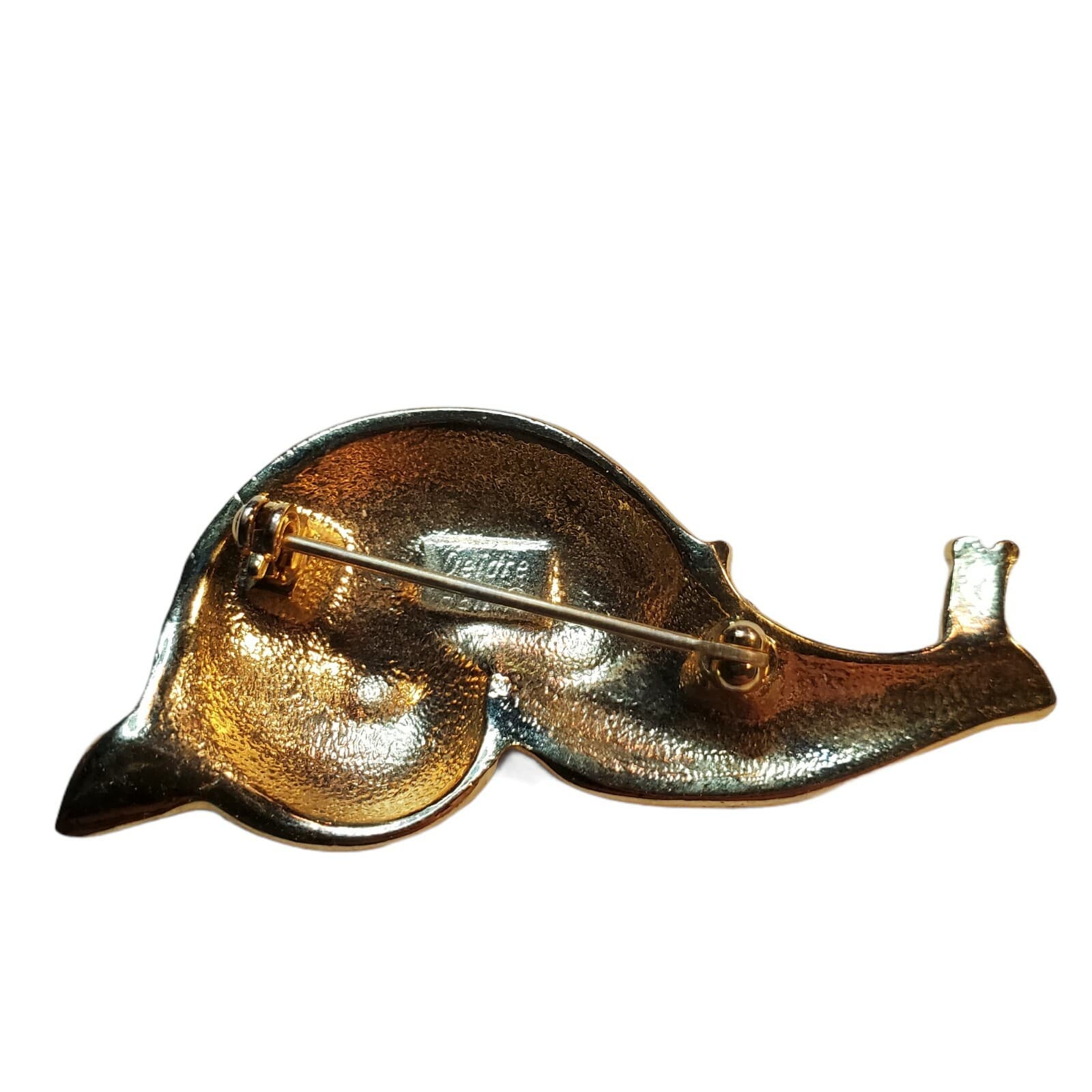 Deidre Hall Signed Snail Pin Brooch Gold Tone Metal Enamel & Rhinestones - Thumbnail 2