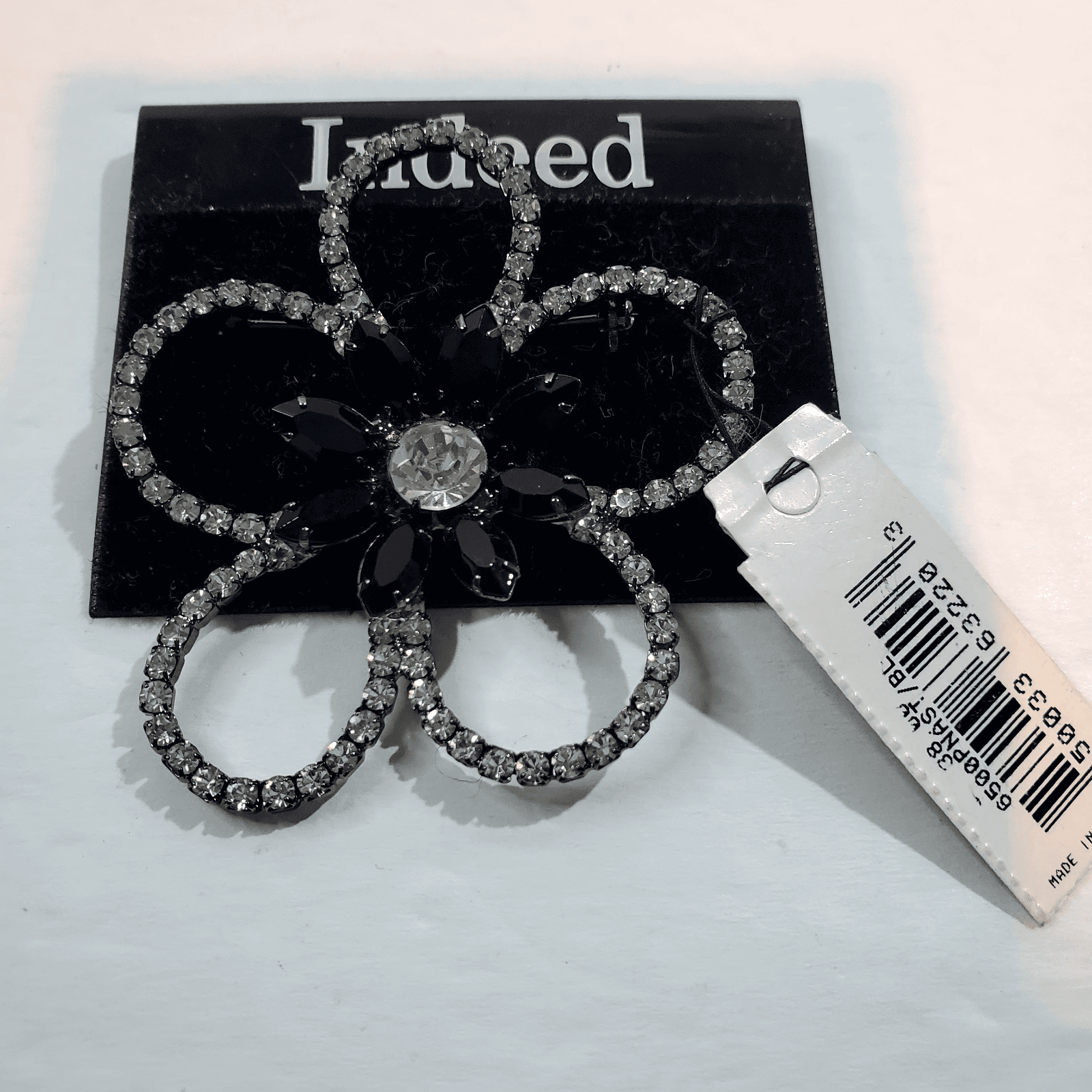 Indeed Clear & Black Rhinestone Outlined Flower Floral Brooch Pin MSRP $38 - Thumbnail 2